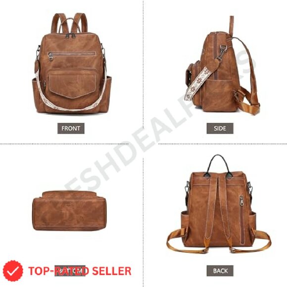 Leather Backpack Purse Convertible Shoulder Bag Chic Minimal Travel Daypack - Picture 5 of 8